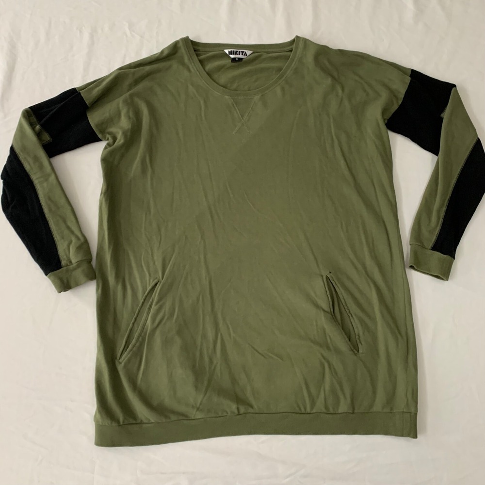 Nikita Clothing Long Sleeve Pullover Shirt Mens Small Green & Black Pockets